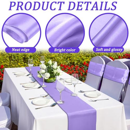 Light Purple Satin Table Runner Bulk 36 Pack 12 x 108 Inch for Weddings Parties