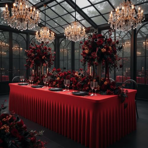 Red Spandex Tablecloth for 6FT Tables - 2 Pack Fitted Wrinkle-Free Washable