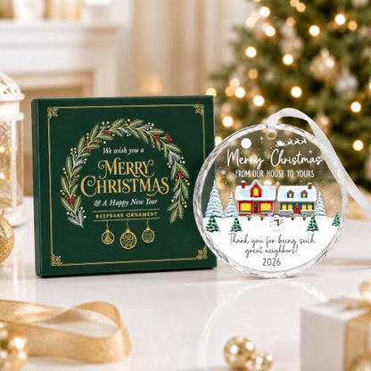 Neighbors Christmas Ornament - Thank You Neighbors Gift for Tree and Home - Heart-Shaped Glass Keepsake - Variation of Neighbors Christmas