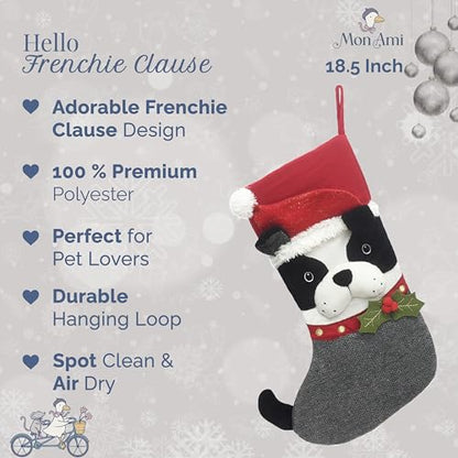 Frenchie Claus Christmas Stocking - 15x21 Holiday Decor Gift - Variation: Frenchie