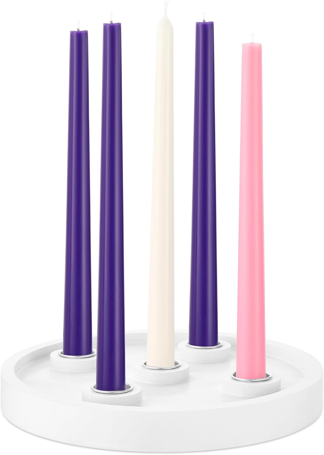 Roshtia Advent Candle Holder - 5 Candlestick Holders | 8.3 Inch White Rustic Farmhouse Decor