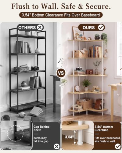 5-Tier Corner Shelf Adjustable Tall Corner Shelves Natural Beige - Golener