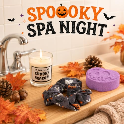 Halloween Gift Basket for Women with Blanket, Socks, Candle & Accessories