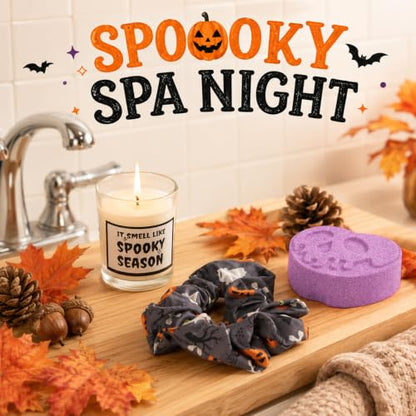 Halloween Gift Basket for Women with Blanket, Socks, Candle & Accessories