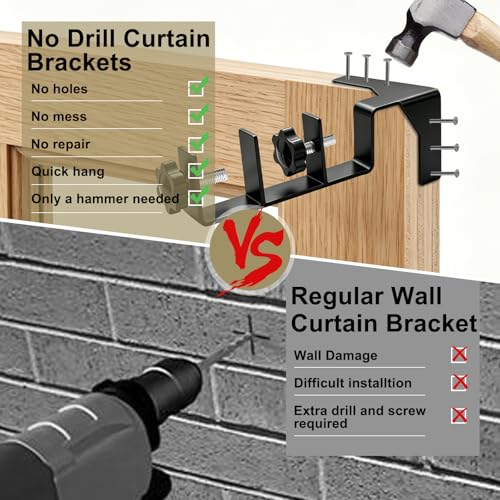 Heavy-Duty Double Hook Curtain Rod Holders 4pcs No Drilling Needed