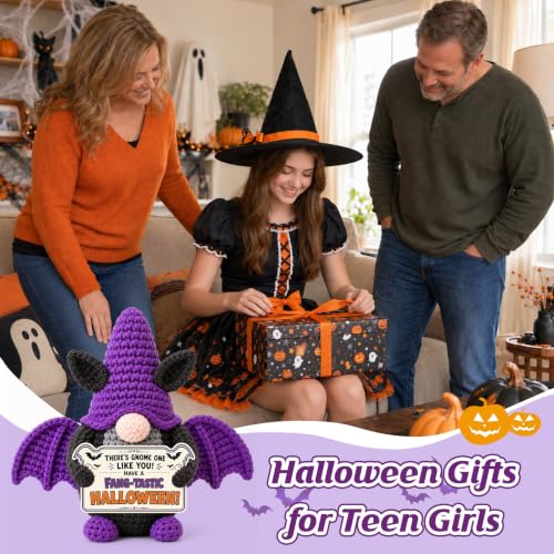 Halloween Boo Basket Stuffers for Women Teen Girls Crochet Bat Gnome - Spooky Gift Decor