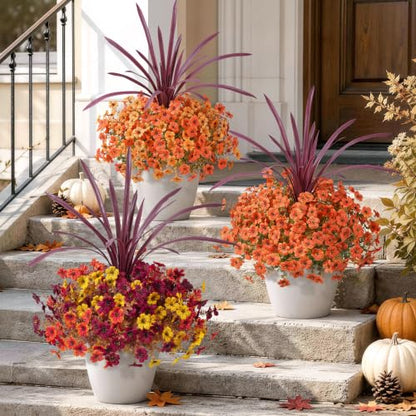 Artificial Fall Mums for Outdoors - UV Resistant 12 Pack