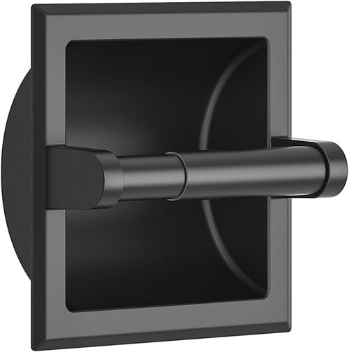 FORIOUS Stainless Steel Recessed Toilet Paper Holder - Space-Saving Wall Mount Design, Matte Black