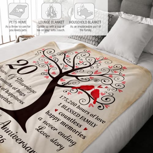 20th Anniversary Blanket - China Wedding Keepsake for Couples, Cozy Romantic Throw