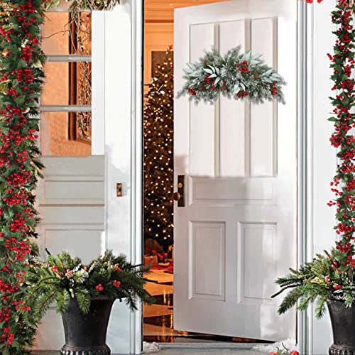 Christmas Swag 26 Inch Artificial Mailbox Front Door Decor Pine Cones Berries with Sparkling Pine