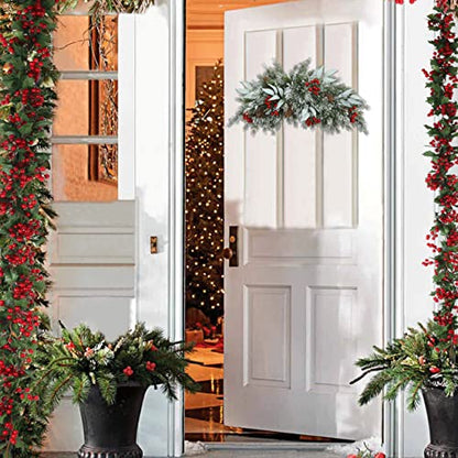 Christmas Swag 26 Inch Artificial Mailbox Front Door Decor Pine Cones Berries with Sparkling Pine