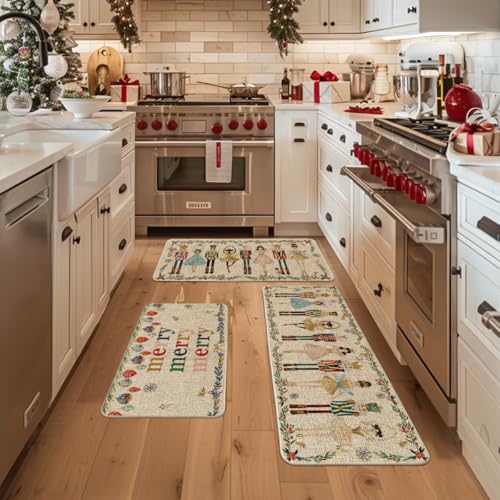 Christmas Decorative Kitchen Mats Set of 3 Non-Slip Rugs 17x29/36/47 Inches