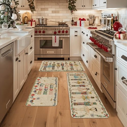 Christmas Decorative Kitchen Mats Set of 3 Non-Slip Rugs 17x29/36/47 Inches