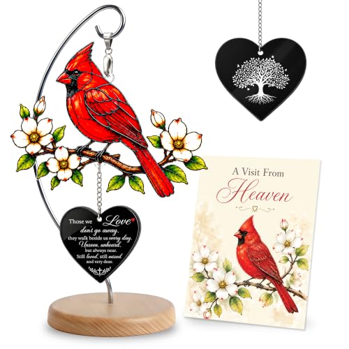 Memorial Cardinal Gift with Heart Pendant and Wooden Base - Sympathy Keepsake - Variation of THIS listing