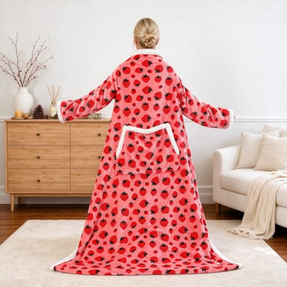 Garvee Wearable Heated Blanket with Sleeves & Foot Pocket - Strawberry Print