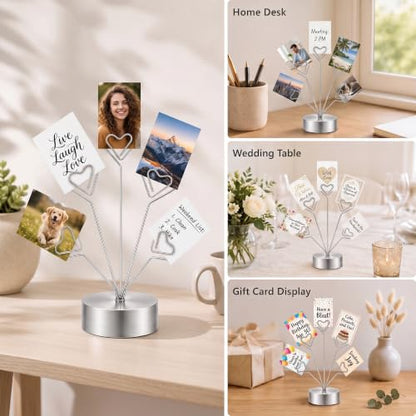 Silver Heart Shaped Photo Tree Holder Set - 2 Pieces, Tabletop Display