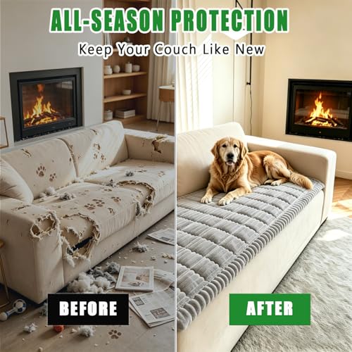 Sectional Sofa Cover for Dogs - Light Gray, 27.6x70.9in, Machine Washable & Non-Slip