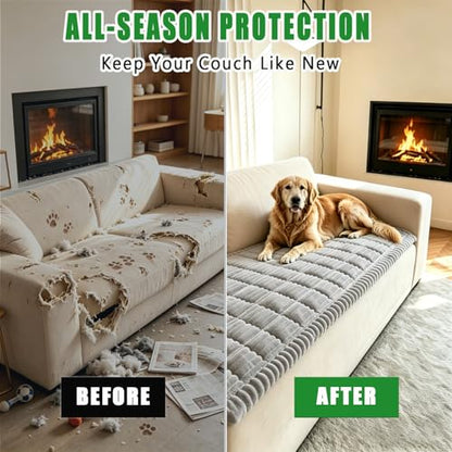 Sectional Sofa Cover for Dogs - Light Gray, 27.6x70.9in, Machine Washable & Non-Slip