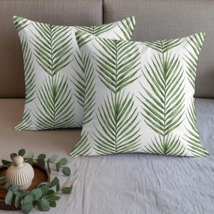Queen Size Bed Runner with Matching Pillow Covers - Green Palm Leaves 83x20 in Forest