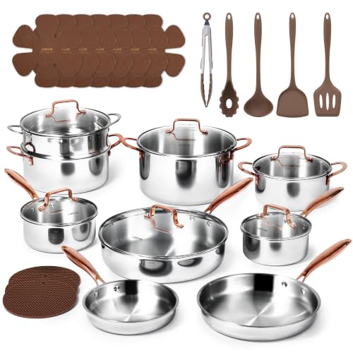 Carote 30-Piece Tri-Ply Stainless Steel Cookware Set - Gold