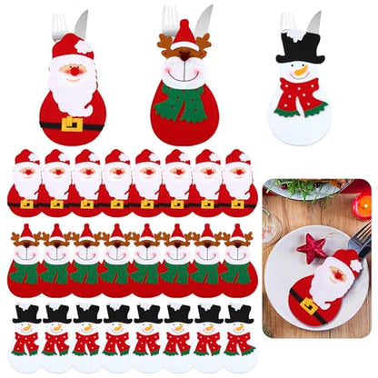 24 Pack Christmas Silverware Holders — Santa Snowman Reindeer Tableware Pouches