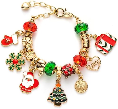 Gold Christmas Advent Calendar Bracelet - 24-Day Countdown with DIY Jewelry Kits & Charms for Girls 6-18