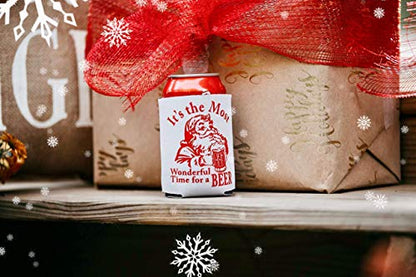 Christmas Beer Can Cooler Set - Funny Stocking Stuffer for Men & Women (4 Pack)