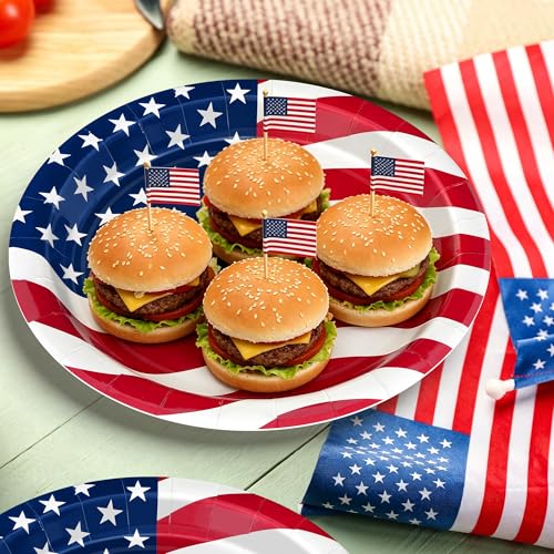 Independence Day 50PCS Patriotic Paper Plates Red White Blue 9-inch Party Supplies