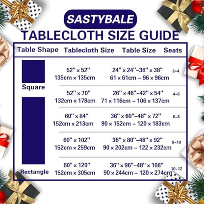 Blue Christmas Tablecloth 60x140 Inch Rectangular Poinsettia Plaid Washable Spillproof