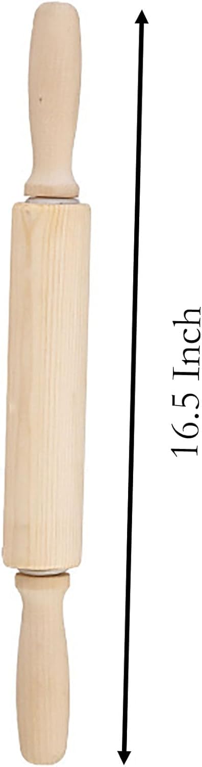 Skiennix Wooden Rolling Pin - 16.5 Inch Rotating Drum for Effortless Dough Kneading | Ideal for Bread, Pizza, Cookies, and Noodles