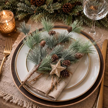 Artificial Pine Branches with Cones - Smokey Gray Green Christmas Picks - 9 Pack