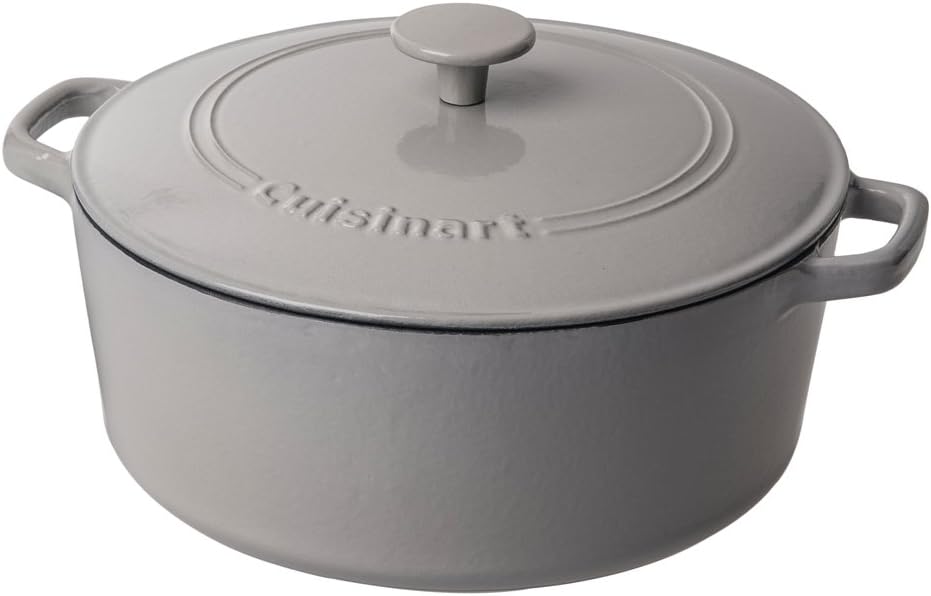 Cuisinart Enameled Cast Iron Round Casserole - 7-Quart, Cool Grey | Durable & Stylish Cookware