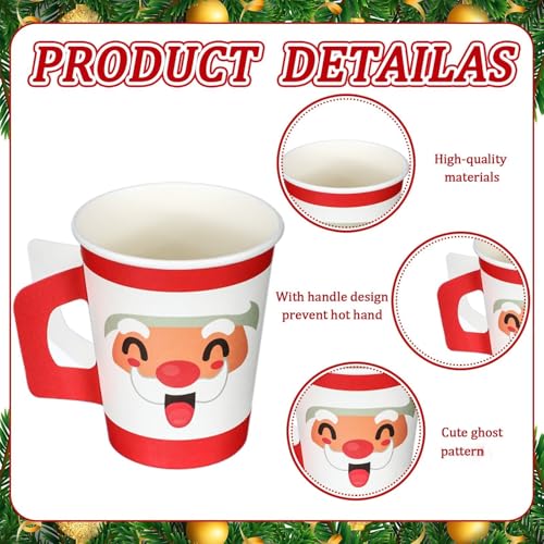 Santa Christmas Paper Coffee Cups with Handles - 100 Pcs