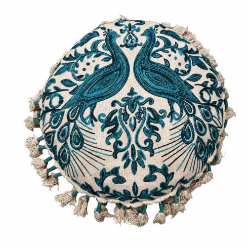 Boho Embroidered Floor Cushion with Tassels 20x20 Inch Meditation Seat