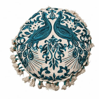 Boho Embroidered Floor Cushion with Tassels 20x20 Inch Meditation Seat