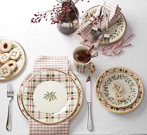 Lenox Holiday Plaid Christmas Mug Set for 4 - 12oz Porcelain with Gold Accents