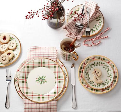Lenox Holiday Plaid Christmas Mug Set for 4 - 12oz Porcelain with Gold Accents