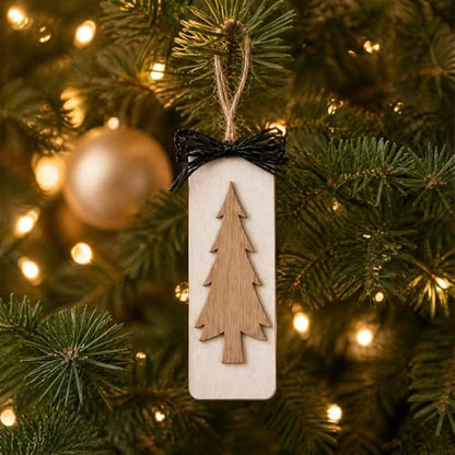 12 Pack Wooden Christmas Tree Ornaments - Rustic Farmhouse Holiday Decor