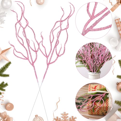 Pink Glitter Christmas Tree Picks Set - 30 Pieces, 13.7 x 2.7 Inches