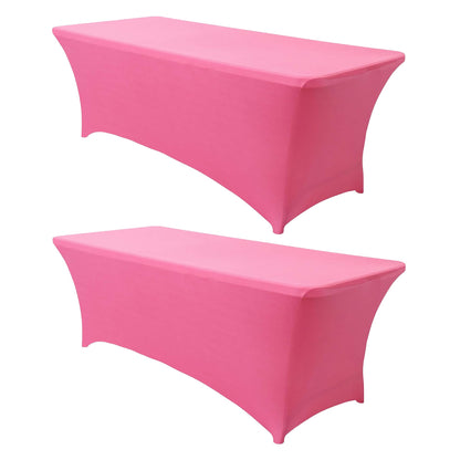 Obstal 4Ft Stretch Spandex Table Cover for Standard Folding Tables - 2 Pack Universal Rectangular Fitted Tablecloth for Party, Banquet, Events, Trade Show (Dark Pink, 48L x 24W x 30H Inches)