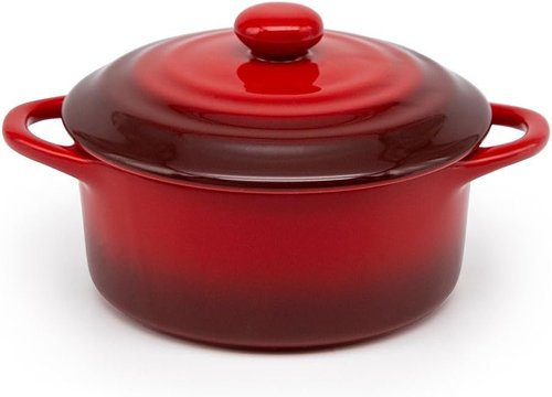Kook Mini Cocotte Set - Small Casserole Dishes with Lids & Handles | Oven Safe 350°F, 12 oz, Set of 4 (Crimson Ombre)