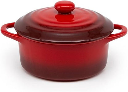 Kook Mini Cocotte Set - Small Casserole Dishes with Lids & Handles | Oven Safe 350°F, 12 oz, Set of 4 (Crimson Ombre)