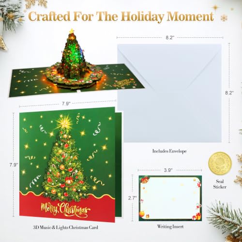 Musical Christmas Tree Pop Up Card with Lights & 32 Sec Music - Christmas Tree Variation
