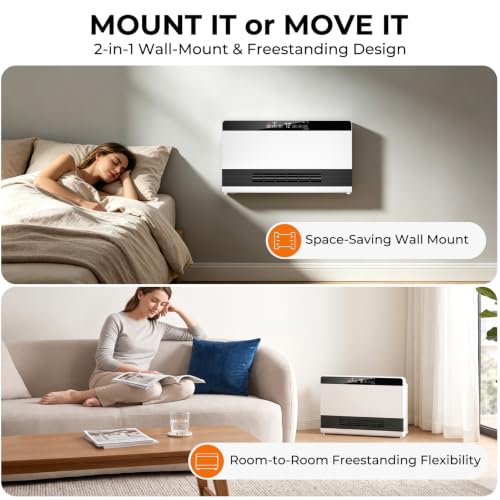 18.9-Inch Wall-Mounted & Freestanding Electric Space Heater for Indoor Use