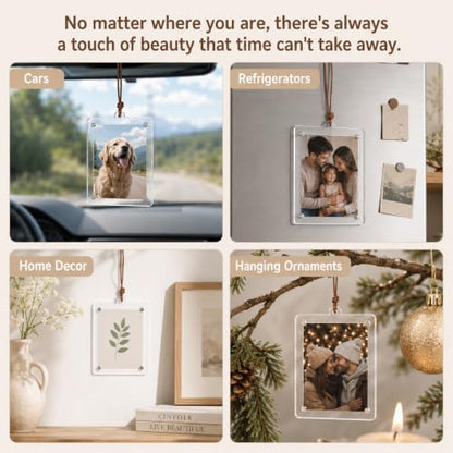 Car Photo Holder with Chain - 2 Styles, Acrylic Rearview Mirror Display