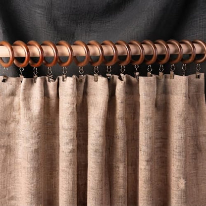 Walnut Wooden Curtain Rings with Clips - 24 Pack, 1.8 Inch Inner Diameter