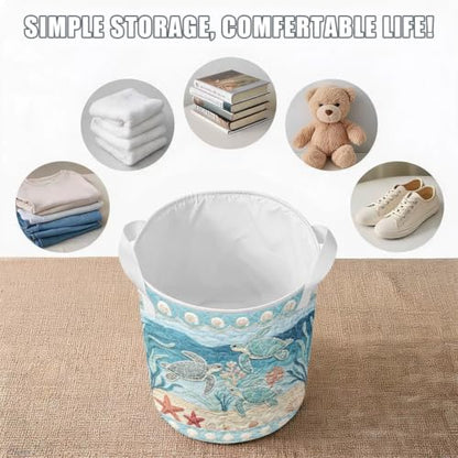 Sea Turtle Quilted Laundry Hamper Collapsible Storage Basket - M