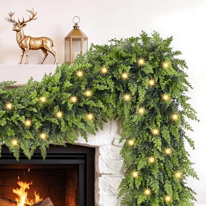 9Ft 2 Pack Prelit Real Touch Cedar Garland with Lights for Christmas Decorations