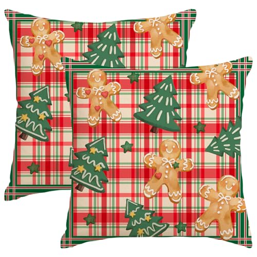 Multicolor Christmas Gingerbread Man Pillow Covers 18x18 Set of 2 - Holiday Decor