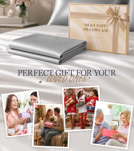 Pearl Gray Satin Queen Pillowcase 2 Pack - Gentle on Hair & Skin, Cooling & Soft